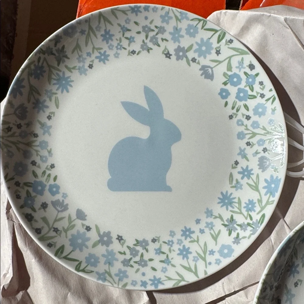 Sur La Table Easter plates blue Toile Farmhouse Bunny